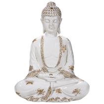 Buda Hindu Tibetano Sidarta Estátua Grande Branco c/ Dourado