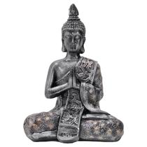 Buda Hindu Tibetano Sidarta Orando Imagem Zen Prata De 19cm
