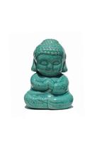 Buda Hindu Tibetano Tailandês Cerâmica Azul Claro com 17cm