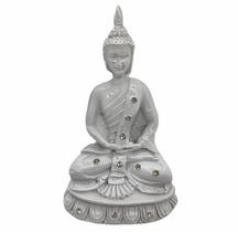 Buda Meditando 13 Cm Em Resina Branco - Lua Mística - 100% Original - Loja Oficial