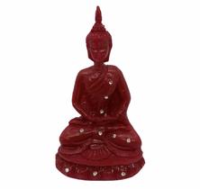 Buda Meditando 13 Cm Vermelho Em Resina - Lua Mística - 100% Original - Loja Oficial