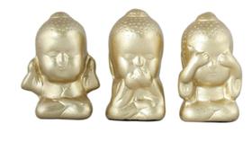 Buda. Mini Trio de Cerâmica - Cor Dourada.