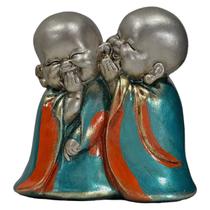 Buda Monge Estátua Budinha Cochichando Enfeite Turquesa 12cm