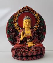Buda resina em vermelho, bela peça e acabamento, 17 cm de altura!