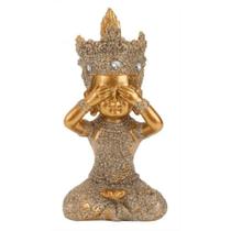 Buda Sábio Não Vejo Dourado 12 cm - Resina - Tenda Importadora