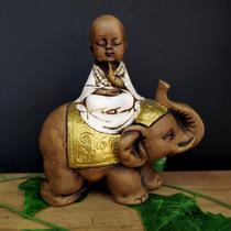 Buda sentado no elefante branco 18cm - CASA FÉ