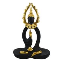 Buda Sentado Preto Detalhes Dourado 33cm - Enfeite Decorativo Resina