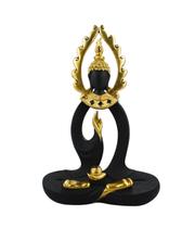 Buda Sentado Preto Detalhes Dourado 33cm Buda Sentado Preto Detalhes Dourado 33cm