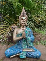 Buda Sidarta Cobre Velho com Azul Turquesa Grande