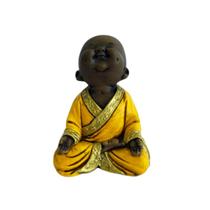 Buda Sorrindo Meditando 20cm Gesso Amarelo - Hadu Esotéricos