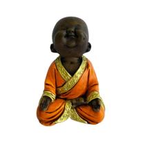 Buda Sorrindo Meditando 20cm Gesso Laranja - Hadu Esotéricos
