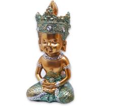 Buda Tailandês da Prosperidade Meditando Azul Gold 12cm - Flash