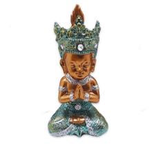 Buda Tailandês da Prosperidade Orando Azul Gold 12cm - Flash