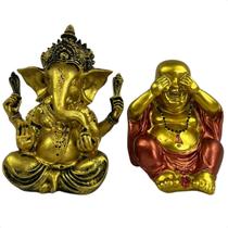 Buda Tailandês + Deusa Ganesha Estatua Resina Decoração Paz Buda Tailandês + Deusa Ganesha Estatua Resina Decoração Paz