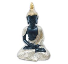 Buda Tailandês Meditando Sentado Preto Dourado 12 cm - Flash