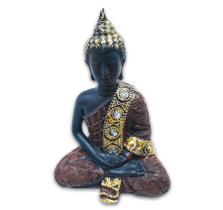 Buda Tailandês Meditando Sentado Yoga Preto Marrom 12 cm