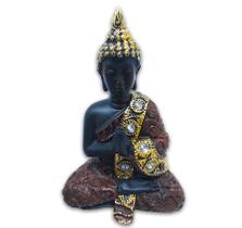 Buda Tailandês Meditando Sentado Yoga Preto Marrom 12 cm