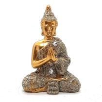 Buda Tailandês Orando Dourando Brilhante Buda 9 cm