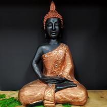 Buda tailandês preto com bronze 44cm - CASA FÉ