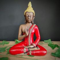 Buda tailandês vermelho com espelhos 27cm