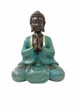 Buda Tibetano Em Resina Verde E Dourado 25 X 18 Cm