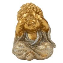 Buda Trio Da Sabedoria Dourado 9cm - Enfeite Decorativo Resina