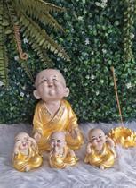 Budas Amarelo Buda Sorriso + Trio de Buda Bebê Cego Surdo Mudo - Arte & Decoração