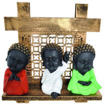 Budinhas Trio Monges Altar Painel Zen Em Resina - Amarelo - Mana Om By Plat1