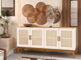 Buffe Balcão AR Modelo Retrô 4 Portas Com Acabamento em Tela Ratan Cor Off White / Cedro