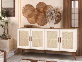 Buffe Balcão AR Modelo Retrô 4 Portas Com Acabamento em Tela Ratan Cor Off White / Nogueira