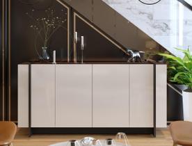 Buffet 04 Portas Detalhe Metálico Copacabana Off White/Nogueira Real/Preto Fosco - Colibri Buffet 04 Portas Detalhe Metálico Copacabana Off White/Nogueira Real/Preto Fosco - Colibri