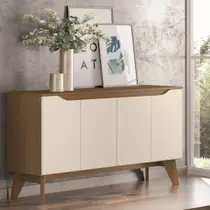 Buffet 150cm Aparador 4 Portas para Sala de Jantar Quartzo Henn - Nature/Off White