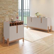 Buffet 1,70 + Barzinho Lizz Pés de Madeira Maciça Bege/Off White/Cedro