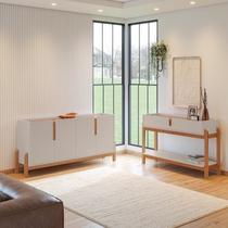 Buffet 170cm e Aparador 2 Gavetas com Pés de Madeira Maciça Lizz Bege/Off White/Cedro Buffet 170cm e Aparador 2 Gavetas com Pés de Madeira Maciça Lizz Bege/Off White/Cedro