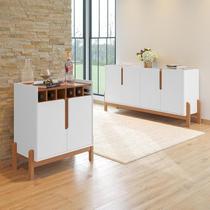 Buffet 170cm e Barzinho Pés de Madeira Maciça Lizz Branco/Cedro Buffet 170cm e Barzinho Pés de Madeira Maciça Lizz Branco/Cedro