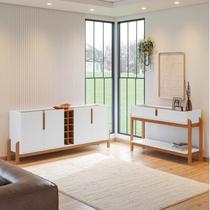 Buffet 190cm e Aparador 2 Gavetas com Pés de Madeira Maciça Lizz