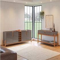 Buffet 190cm e Aparador 2 Gavetas com Pés de Madeira Maciça Lizz Cinza/Perola/Cedro Buffet 190cm e Aparador 2 Gavetas com Pés de Madeira Maciça Lizz Cinza/Perola/Cedro