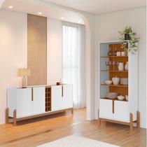 Buffet 190cm e Cristaleira com Pés de Madeira Maciça Lizz Branco/Cedro Buffet 190cm e Cristaleira com Pés de Madeira Maciça Lizz Branco/Cedro