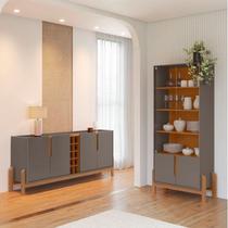 Buffet 190cm e Cristaleira com Pés de Madeira Maciça Lizz