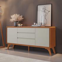 Buffet 2 Portas 3 Gavetas 165cm Pés em Madeira Maciça Ares Bege/Marromle/Off White Buffet 2 Portas 3 Gavetas 165cm Pés em Madeira Maciça Ares Bege/Marromle/Off White