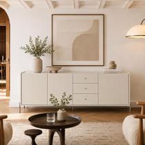 Buffet 3 Portas 3 Gavetas Jasper 184 cm - Off White c/ Champanhe Buffet 3 Portas 3 Gavetas Jasper 184 cm - Off White c/ Champanhe