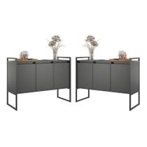 Buffet 3 Portas Rouxe Preto Conjunto 2 Unidades