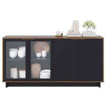 Buffet 4 Portas c/ Vidro 2 Prateleiras e Puxadores Dourados Valência Noce Milano/Preto Fosco Buffet 4 Portas c/ Vidro 2 Prateleiras e Puxadores Dourados Valência Noce Milano/Preto Fosco