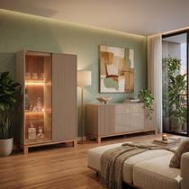 Buffet 4 Portas com Cristaleira com Led Microripado Mondrian