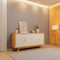 Buffet 4 Portas com Frisos Decorativos e Prateleiras DJ Móveis Soleil Cedro Off White Buffet 4 Portas com Frisos Decorativos e Prateleiras DJ Móveis Soleil Cedro Off White