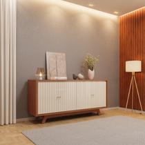 Buffet 4 Portas com Frisos Decorativos e Prateleiras DJ Móveis Soleil Freijó Off White