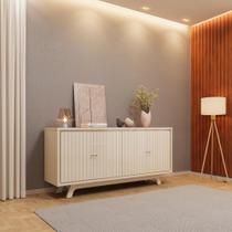 Buffet 4 Portas com Frisos Decorativos e Prateleiras DJ Móveis Soleil Off White Buffet 4 Portas com Frisos Decorativos e Prateleiras DJ Móveis Soleil Off White