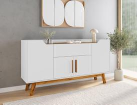 Buffet Aparador 1 Gaveta 4 Portas Retro Pés de Madeira Future Branco/Cinamomo