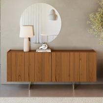 Buffet Aparador 100% MDF 4 Portas Frisado 180cm Pés em Metal Champanhe Luna
