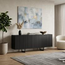 Buffet Aparador 100% MDF 4 Portas Frisado 180cm Pés em Metal Preto Luna Buffet Aparador 100% MDF 4 Portas Frisado 180cm Pés em Metal Preto Luna